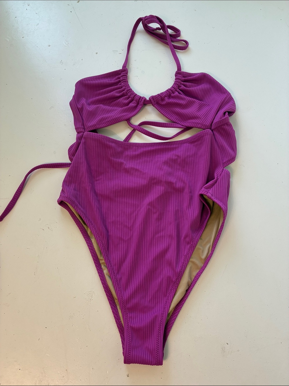 Shade & Shore Small Pink One Piece Cutout Cheeky Halterneck Bikini Swimsuit